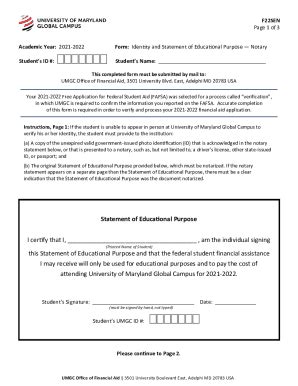 Fillable Online 2021 2022 IDENTITY STATEMENT OF EDUCATIONAL PURPOSE