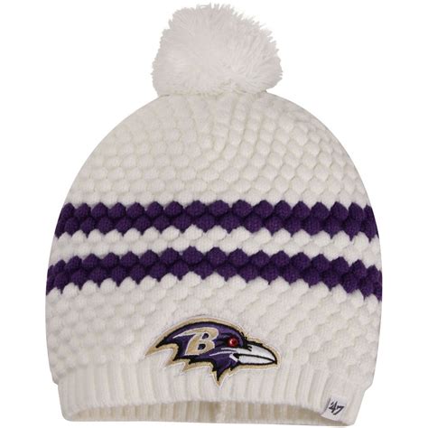 Womens Baltimore Ravens 47 Brand White Kendall Uncuffed Pom Knit