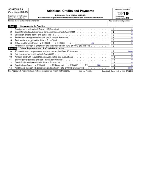 Completed 2019 Schedule 3 Form 1040 Or 1040 Sr Mod 6 Proj 2 Form 1040 Or 1040 Sr