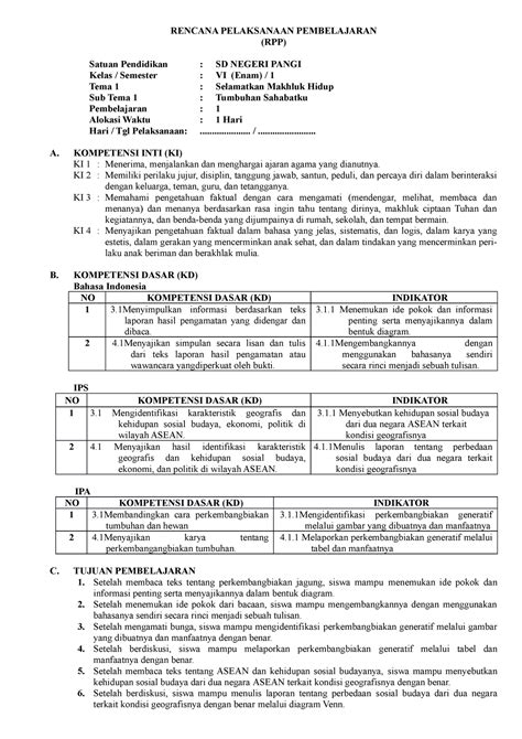 Rpp Tema Kelas Canalpendidik Rencana Pelaksanaan Pembelajaran