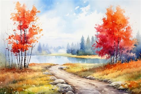 Premium AI Image | Watercolor autumn landscape