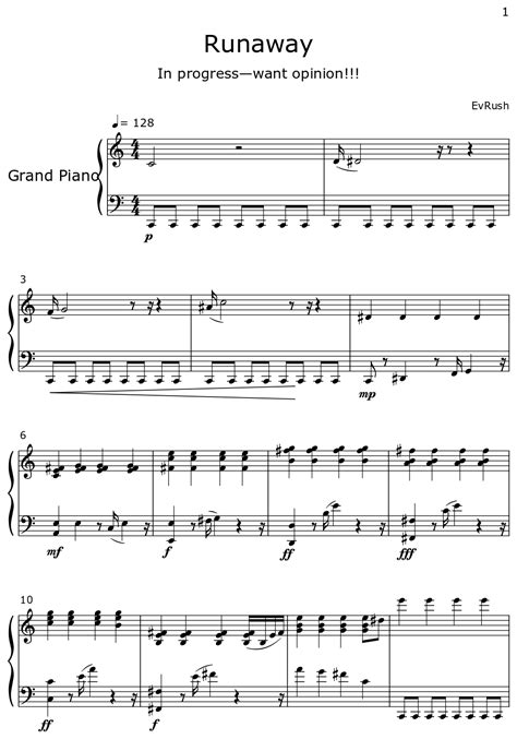 Runaway - Sheet music for Piano