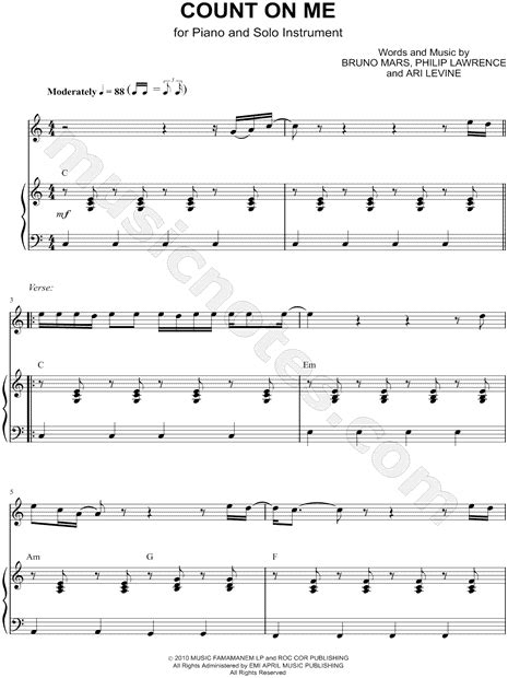 Bruno Mars "Count on Me - Piano Accompaniment" Sheet Music in C Major ...