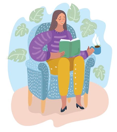 Premium Vector Woman Sitting On Chair And Reading Book Holiday