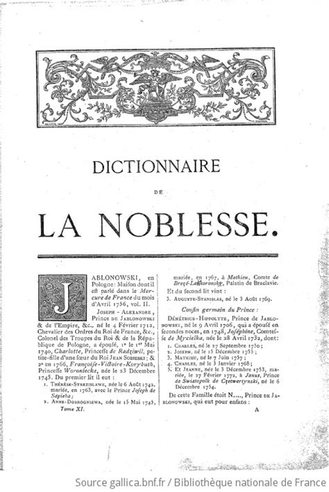 Dictionnaire De La Noblesse Contenant Les G N Alogies L Histoire Et