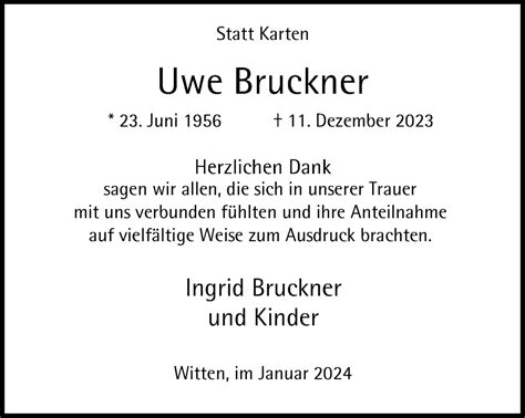 Traueranzeigen Von Uwe Bruckner Trauer In NRW De