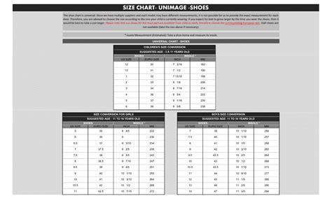 Shoe Size Table Templates Pdf Download Fill And Print For Free