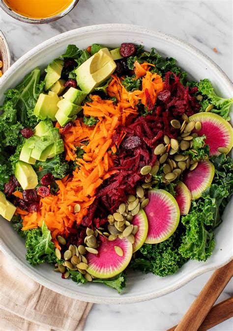 Rainbow Kale Salad With Carrot Ginger Dressing Delicious Recipes