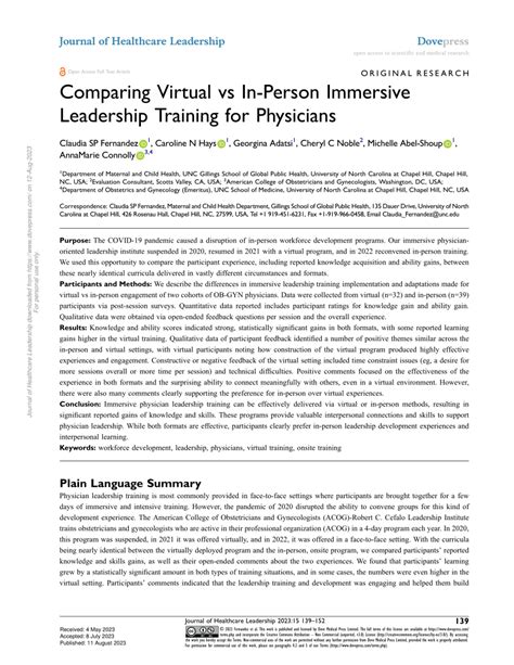 PDF Comparing Virtual Vs In Person Immersive Leadership Training For