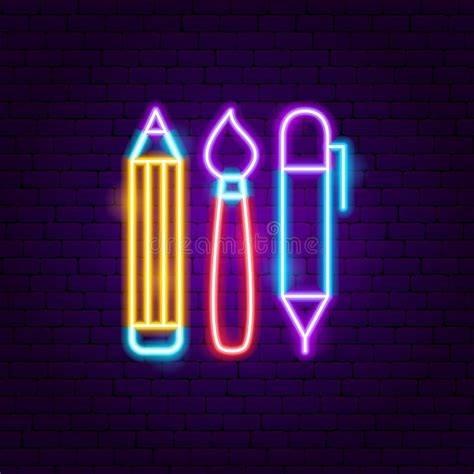 Pen Pencil Brush Neon Sign Stock Vector Illustration Of Graphic