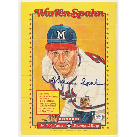 Warren Spahn Signed Donruss Completed Puzzle Psa Pristine Auction