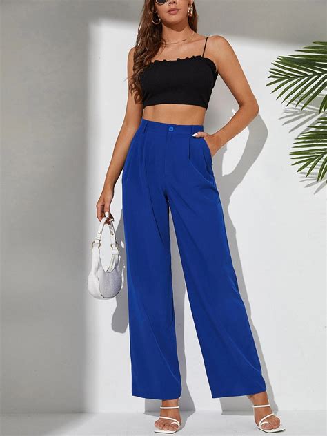 Tall Pantalones A Medida Con Bolsillo Oblicuo Con Fruncido Azul