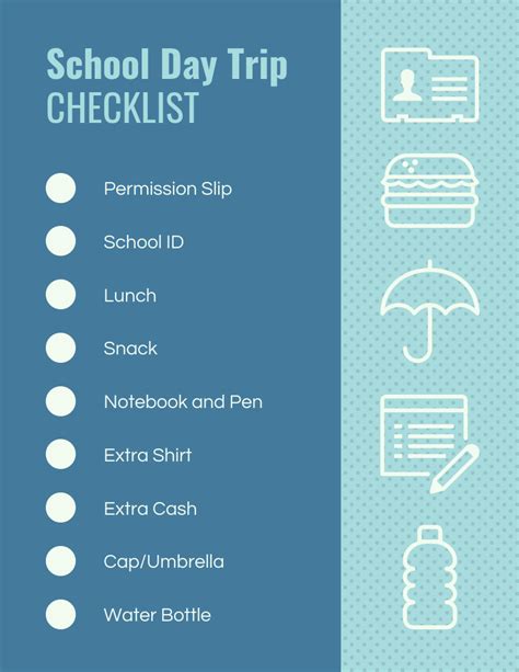 Blue School Day Trip Checklist Template - Venngage