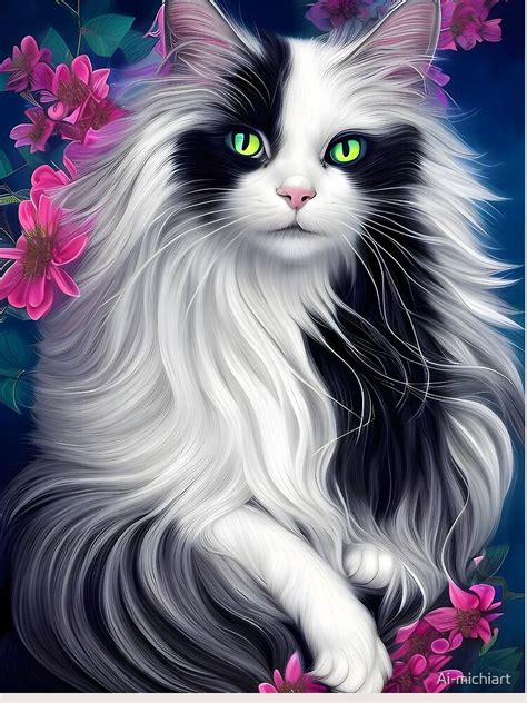 "Black and White Cat - Modern Digital Art" Poster for Sale by Ai ...