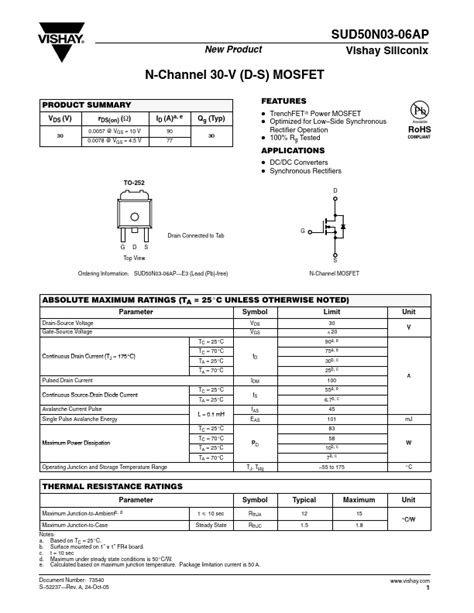 SUD50N03 06AP Vishay Siliconix MOSFET Hoja de datos Ficha técnica