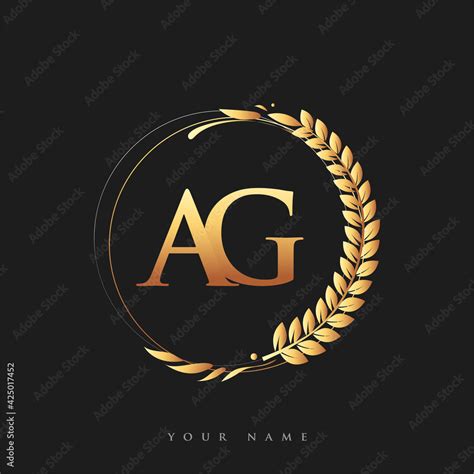 Initial Logo Letter Ag With Golden Color With Laurel And Wreath Vector