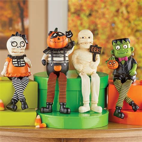 Hand Painted Spooky Halloween Monster Figurines Set Of 4