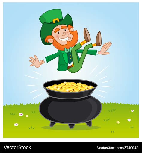 Leprechaun and his pot of gold Royalty Free Vector Image