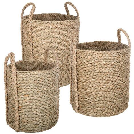 Set De 3 Paniers Ronds En Roseau Naturel L 33xL 32xh 35 Cm