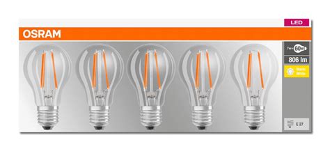 Osram 5er Pack LED BASE CLASSIC A 7W 60W E27 Glühbirne 806lm 2700K