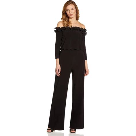 Adrianna Papell Womens Ruffled Blouson Jumpsuitblack Adrianna