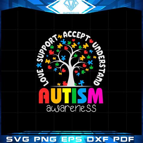 Autism Tree Puzzle Love Support Accept Understand Svg