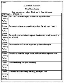 Core Competencies Self Assessment Checklist Using BC S PROFICIENCY SCALE