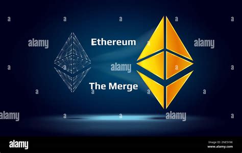 Ethereum Wireframe Symbol Flows Into Golden Eth Symbol On Dark Blue