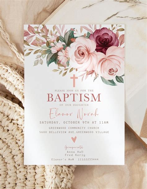 Boho Baptism Invitation Boho Bautizo Invitation Girl Pink Etsy