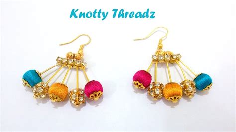 How To Make Designer Silk Thread Earrings Using Beads At Home