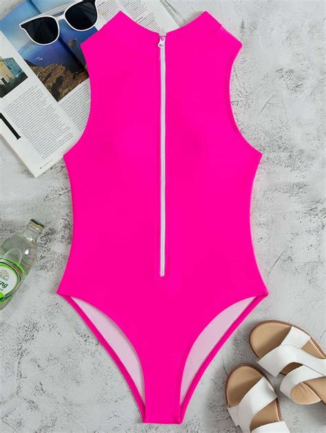 Shein Swim Sprty Badeanzug Mit Reißverschluss Vorn Shein Schweiz