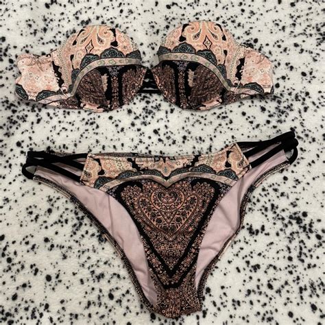 VICTORIAS SECRET STRAPLESS BIKINI Cutest Brocade Depop