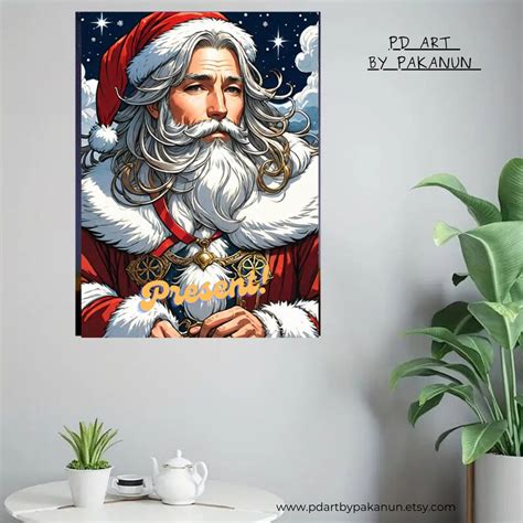 Santa Portrait Oil Color Printable Christmas Wall Art Santa Claus Decor