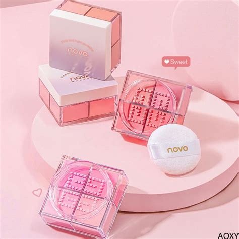 Novo Palet Blush Perona Pipi Matte Berkilau Empat Kotak Campuran