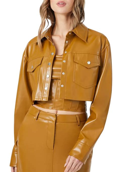 Womens Mustard Cropped Faux Leather Jacket