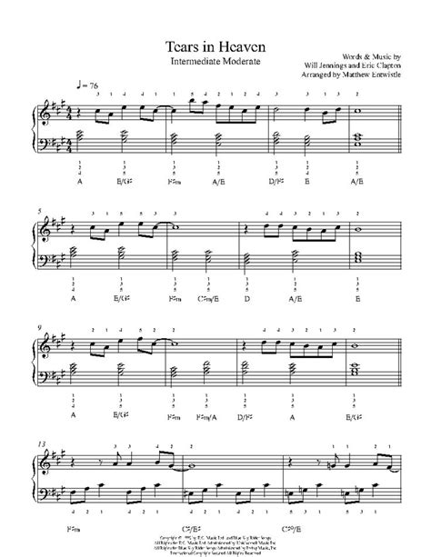 Tears In Heaven Piano Sheet Music | Intermediate Level