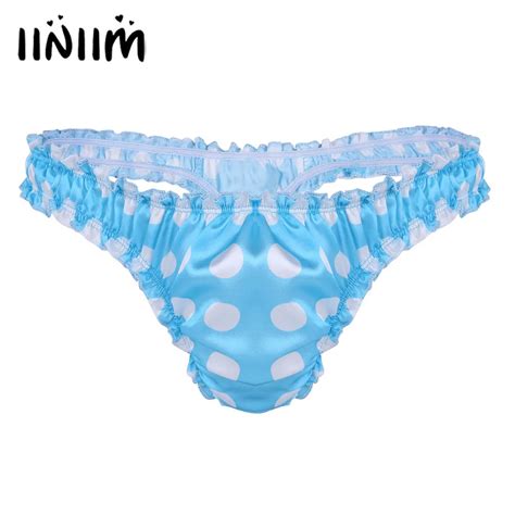 Iiniim Sexy Mens Lingerie Panties Soft Satin Polka Dot Ruffled High Cut