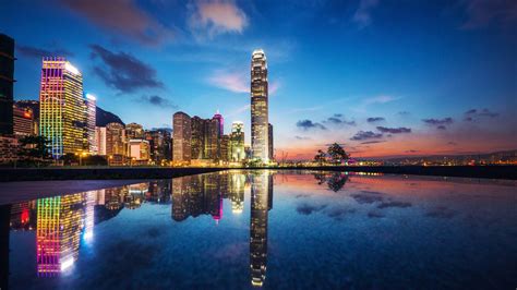 Wallpaper Sunset Cityscape Hong Kong Night Reflection Skyline