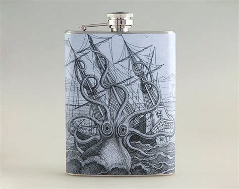 Octopus Attacking Ship Liquor Hip Flask Tipsy Flask Stainless Steel