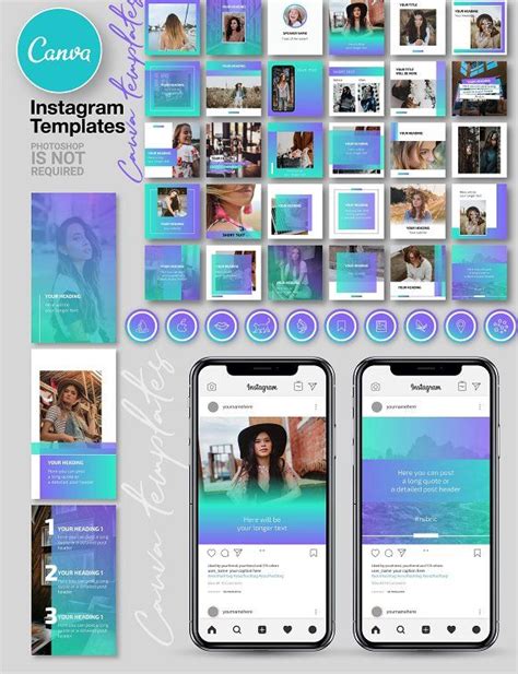 Blue Canva Instagram Templates Pack Instagram Template Templates Canvas