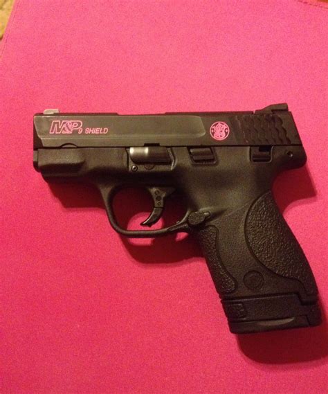 Smith And Wesson Mandp Shield 9mm Hand Painted Pink Lettering Extended