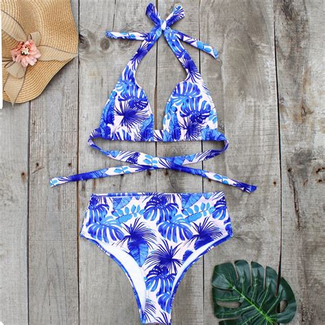 New Style Printed High Waist Split Bikini Swimsuit Women Sexy