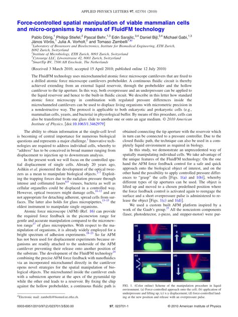 PDF Force Controlled Spatial Manipulation Of Viable Mammalian Cells