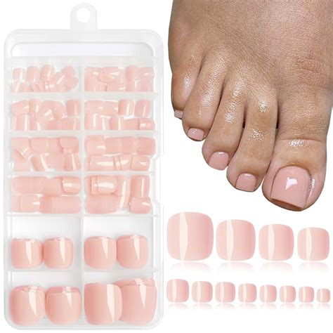 Amazon LoveOurHome Pc Nude Press On Toenails Women Fake Toe Nails With Glue Tabs Nude