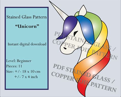 Stained Glass Pattern Easy Unicorn Unicorn Bust Etsy Canada