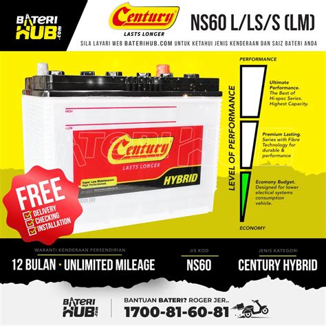 NS60 S L LS Century Wet Basah Car Battery Bateri Kereta WIRA