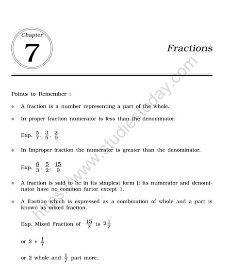 Cbse Class 6 Mental Maths Fractions Worksheet