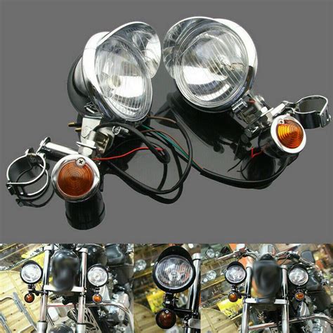 2x Motorrad Roller Nebelscheinwerfer mit Blinker Chrom Satz für Harley