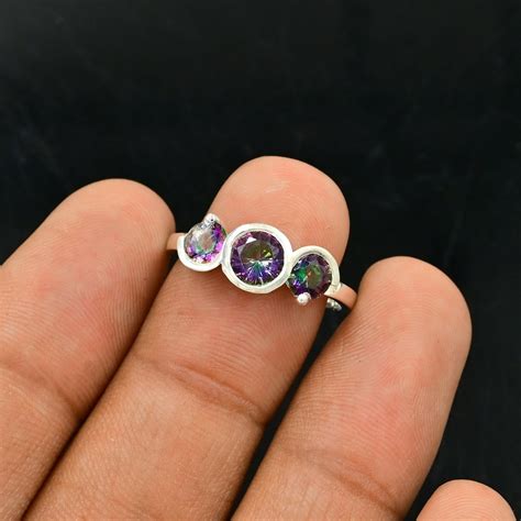 Rainbow Fire Mystic Topaz Ring 925 Sterling Silver November