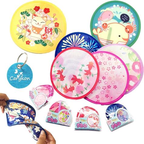 Carykon Round Japanese Style Folding Fans Hand Fan For Wedding Party